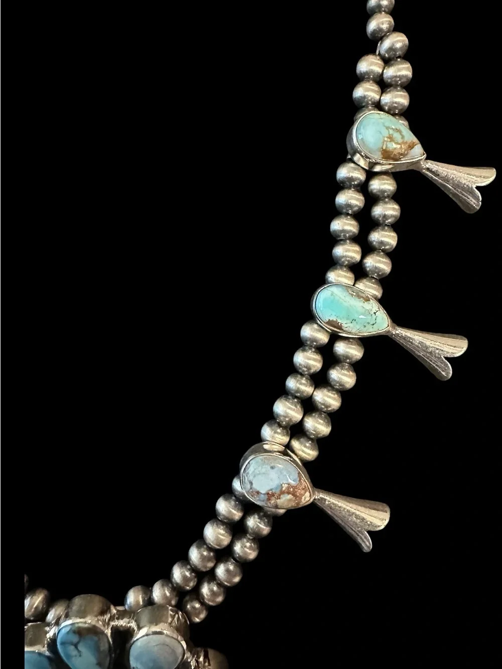 Golden Hills Squash Blossom Sterling Silver Necklace - Picture 4 of 9